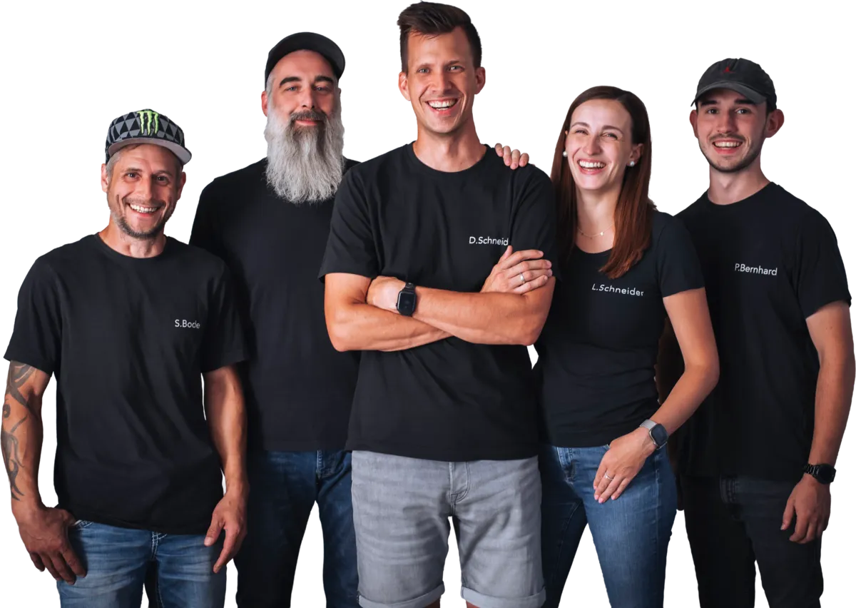 Das Team von Bodenbeläge Voigt, von links: Sascha Bode, Daniel Kontor, Daniel Schneider, Laura Schneider, Patrick Bernhard